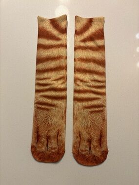 Orange Tabby Pattern Crew Socks - No Brand